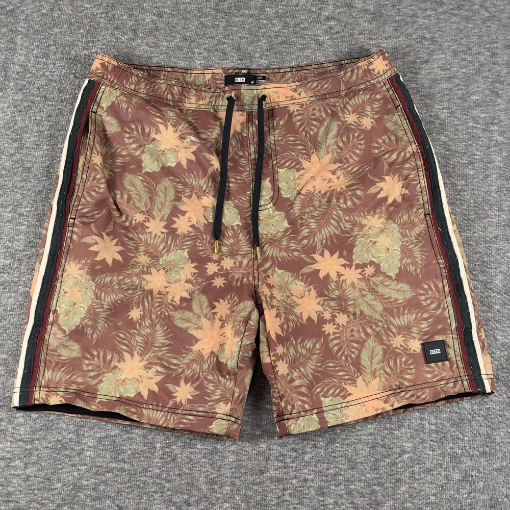 Kith Shorts Mens Medium Brown Tropical Floral Swim Trunks Lined Quick Dry